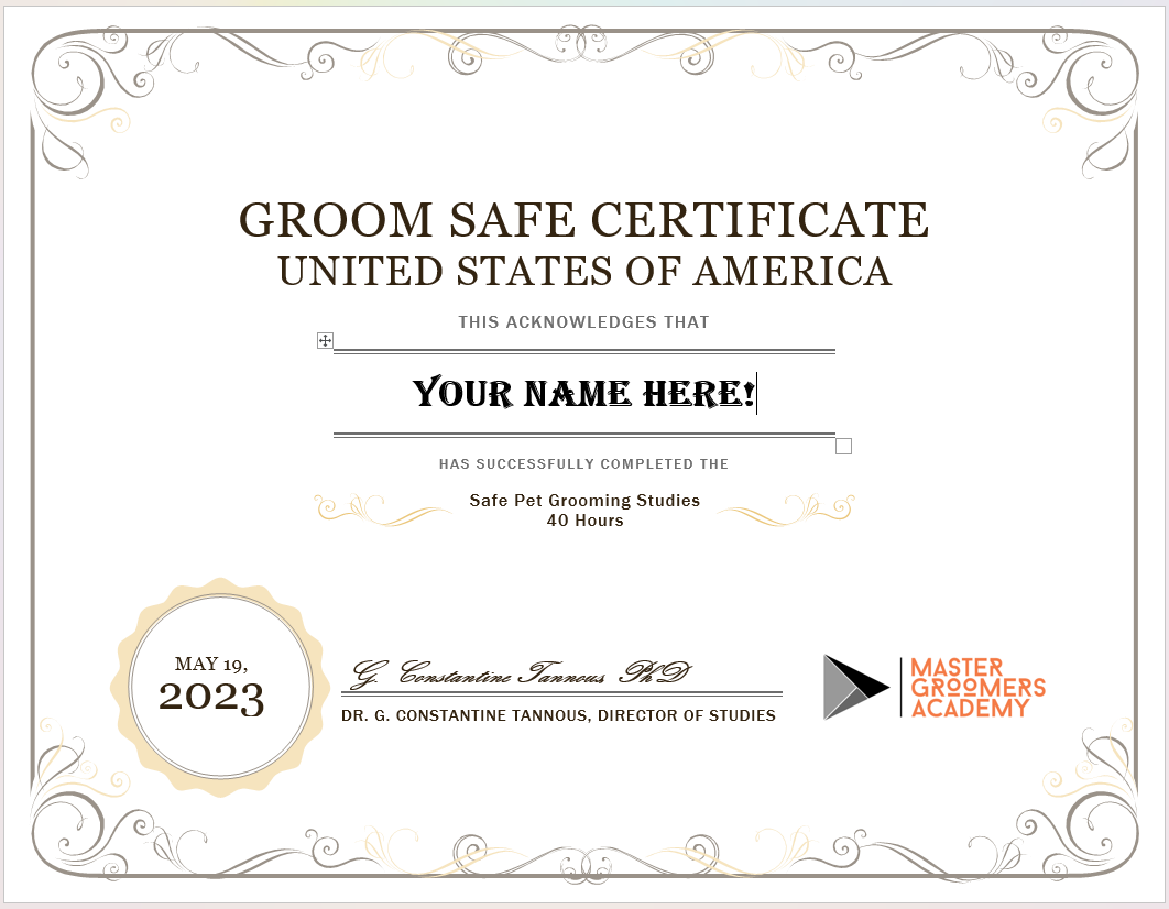 groom safe certificate